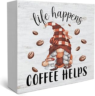 Rustic Coffee Gnomes Coffees Bar Decorations Life Happens Coffee Helps Funny Farmhouse Gnomes Rustic Wooden Sign for Kitchen Bar Coffees Station Wall Tabletop Shelf Table