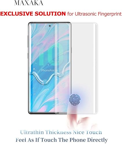 Miniatura 3 de Maxaka Protector de pantalla de vidrio templado para Galaxy Note10, protector de borde curvado 3D de 0.008 in, función de reparación adhesiva de