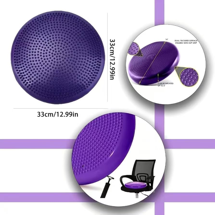 Erwachsene Balancekissen Ballsitzkissen mit Luftpumpe, Durchmesser 33cm Balance Training Yoga Matte Massage Board Physiokissen für Core, Koordination Fitness Rückentraining Pad (Lila)