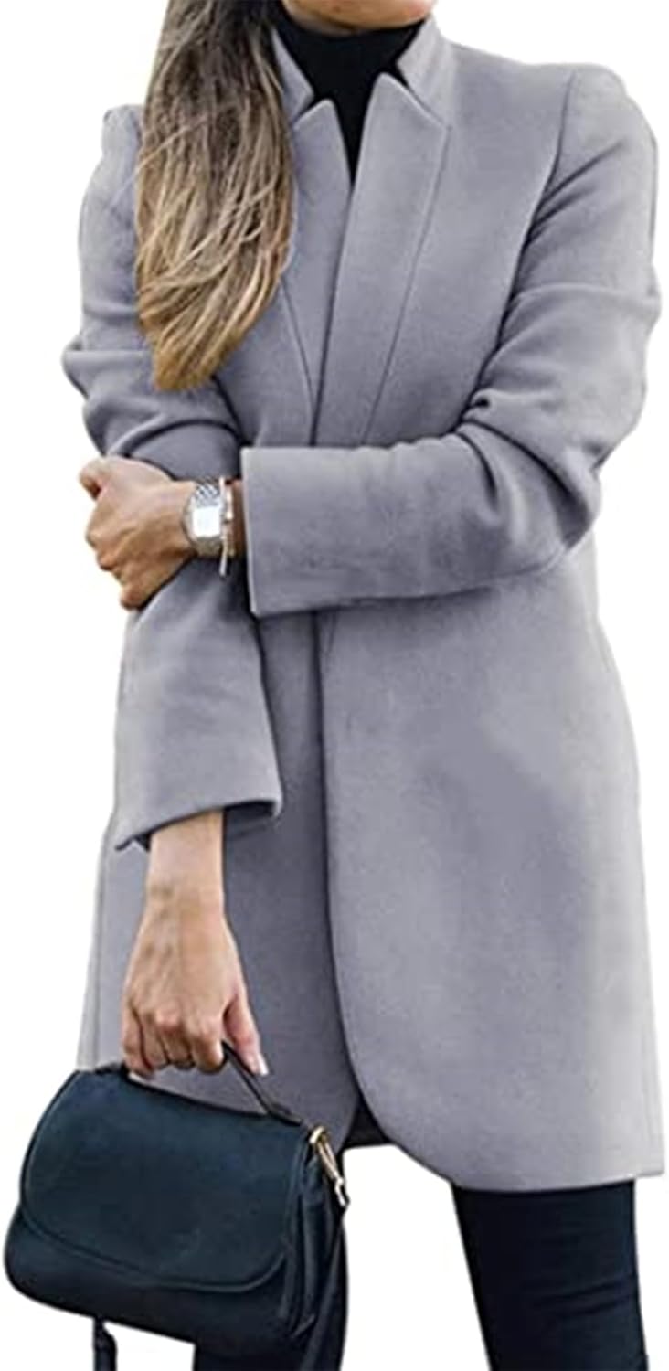 GRASWE Warm Lapel Wool Coat For Women Trench Jacket Long Sleeve Overcoat Outwear Pea Coat