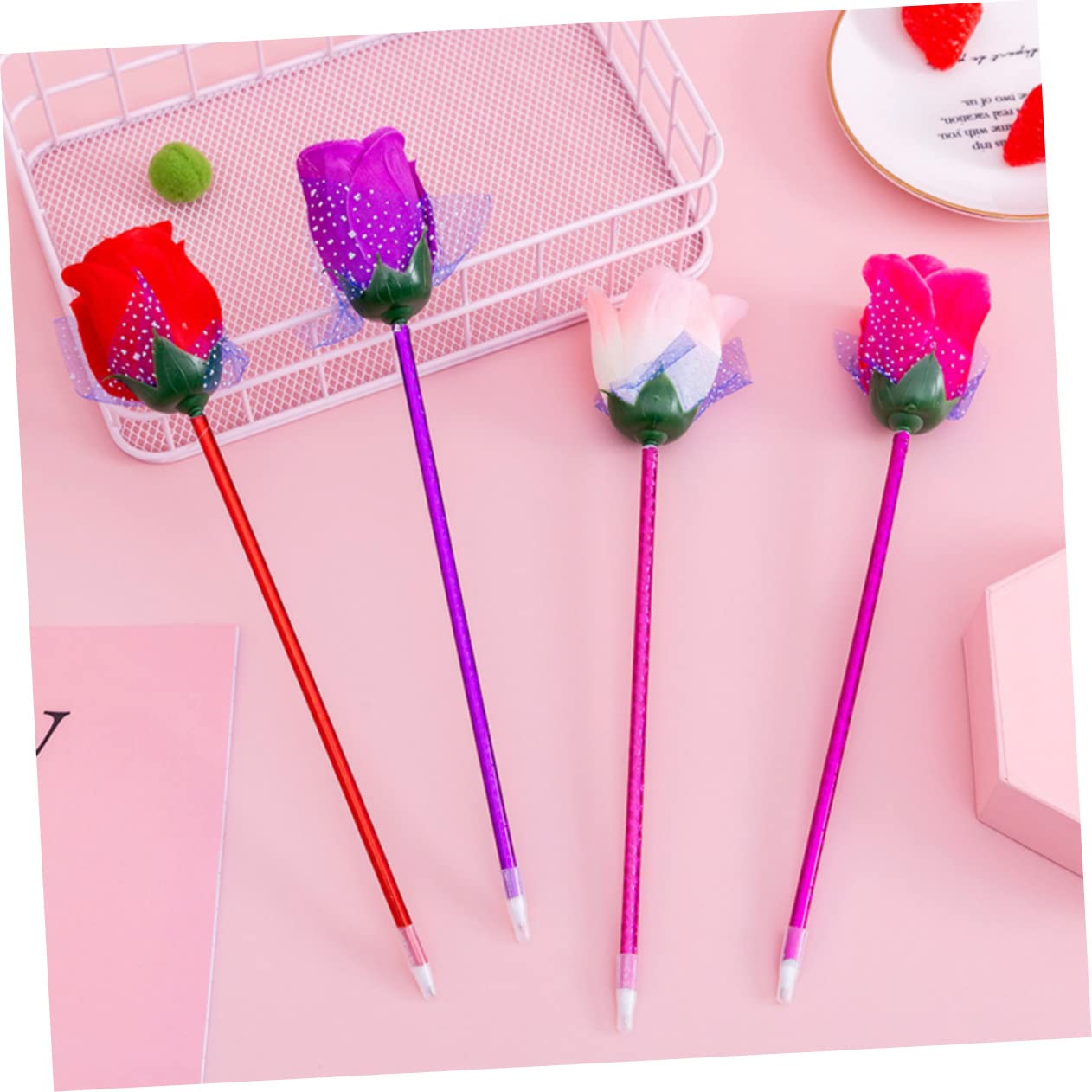 VILLCASE Lot De 4 Stylos À Bille En Forme De Rose Stylos De Signature Fantaisie Papeterie De Bureau Stylos Décriture Créatifs Matériaux Compacts Et Légers 20 Pièces X 4