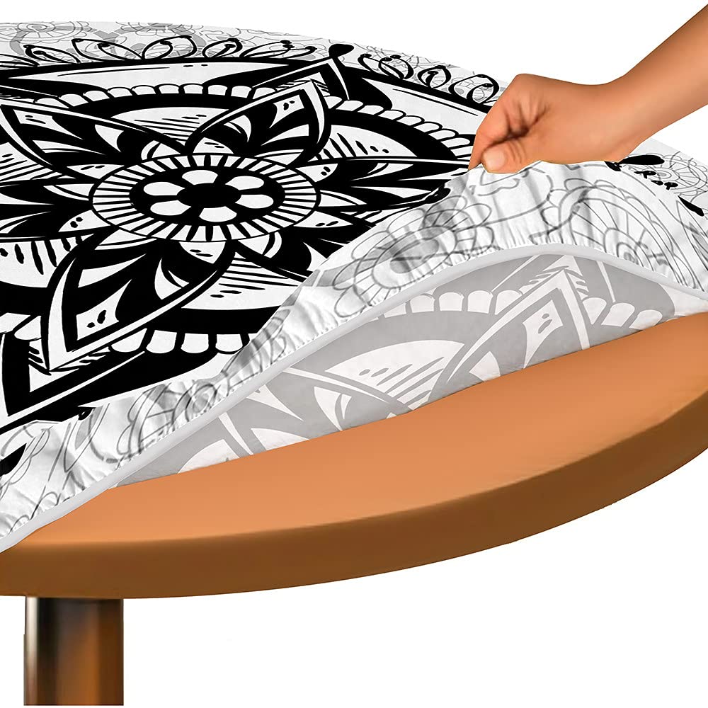 Tovaglia Rotonda Morbuy Con Bordo Elastico - Impermeabile, Stampa Mandala, Per Esterno E Interno - Foto 4