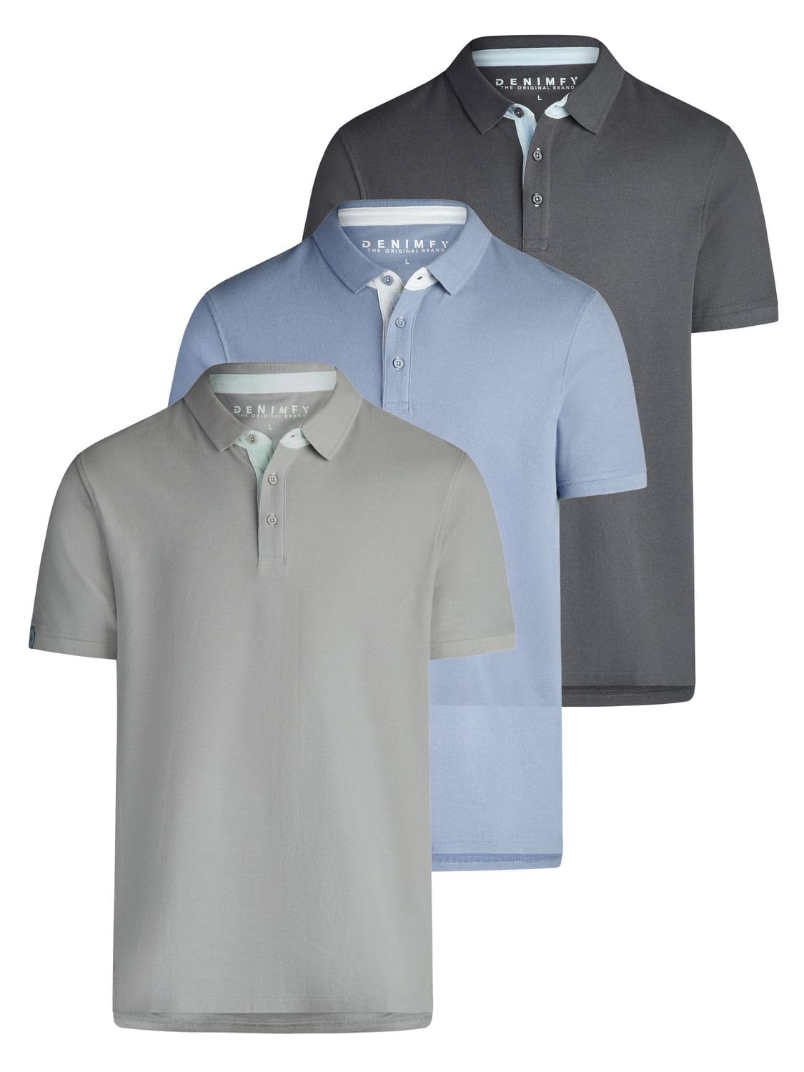 DENIMFY Poloshirt Herren Kurzarm DFRay 3er Pack Set Regular Fit Shirt Sommer Basic Baumwolle Einfarbig Schwarz Weiß Blau Grau Grün S M L XL XXL 3XL 4XL 5XL