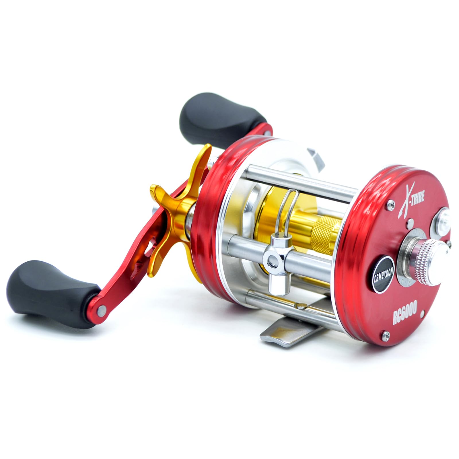 CAMEKOON X-Tribe Round Baitcaster Fishing Reel, Centrifugal Braking System Casting Reel, Solid Brass Main and Pinion Gears, ON/Off Line Out Clicker, 4+1 Stainless Steel Ball Bearings, Double Grips