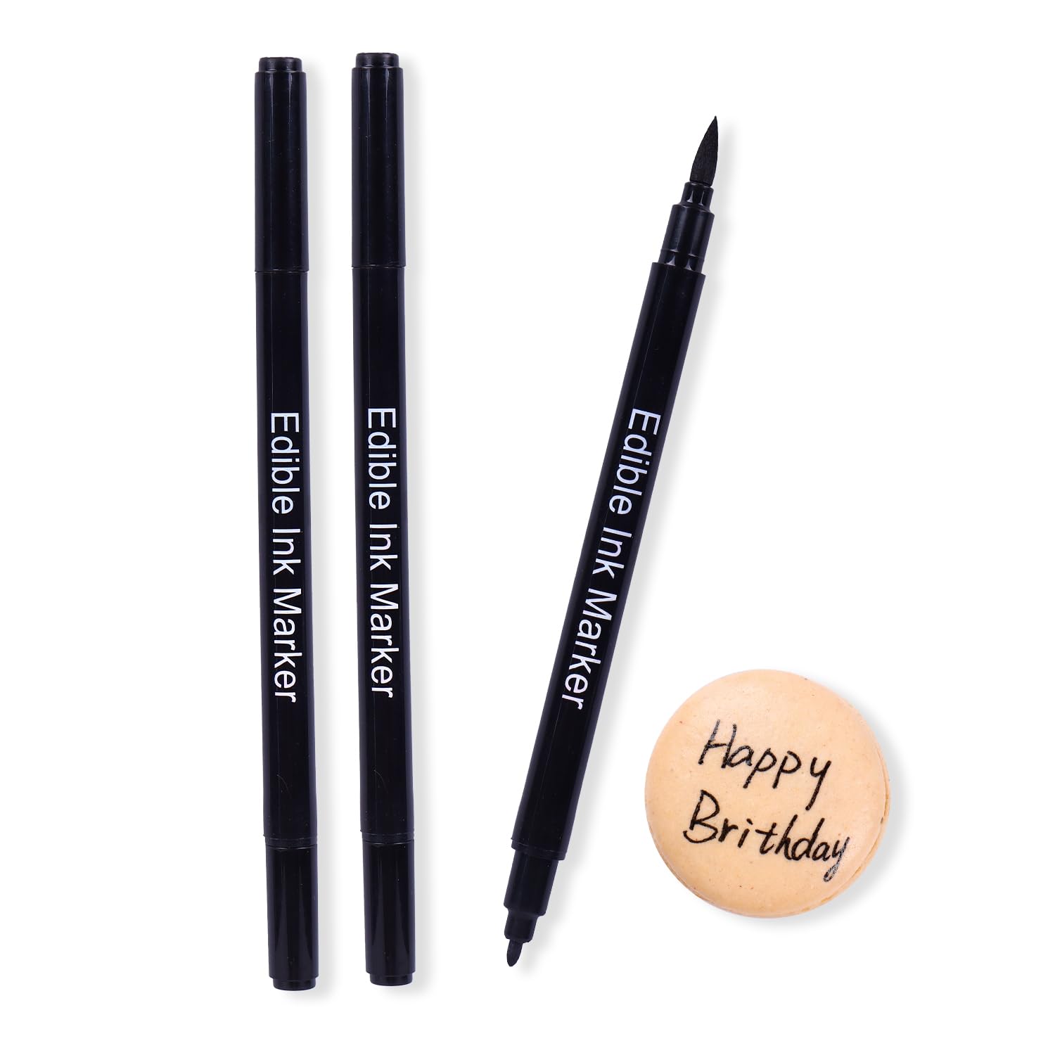 3 Stück Essbar Lebensmittelstift Schwarz 3er Set Mit Zweifacher Spitzenausführung Vegan, Glutenfrei, Fondant Lebensmittelfarbe Schwarz Zum Malen und Schreiben auf Torten & Co.