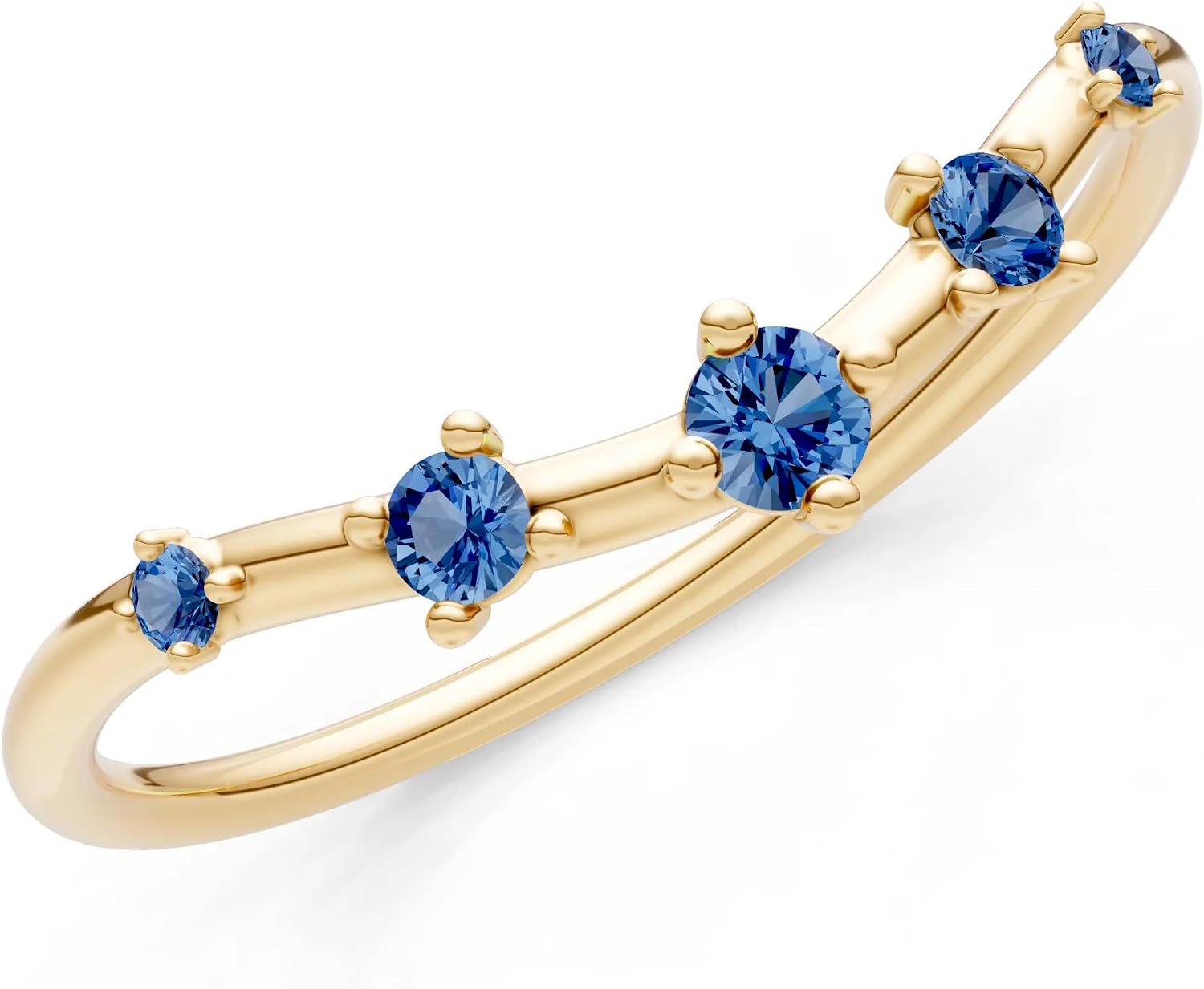 PEORA Round Cut London Blue Topaz Stackable Band Available in Solid 10K, 14K or 18K Ring – White, Yellow or Rose Gold