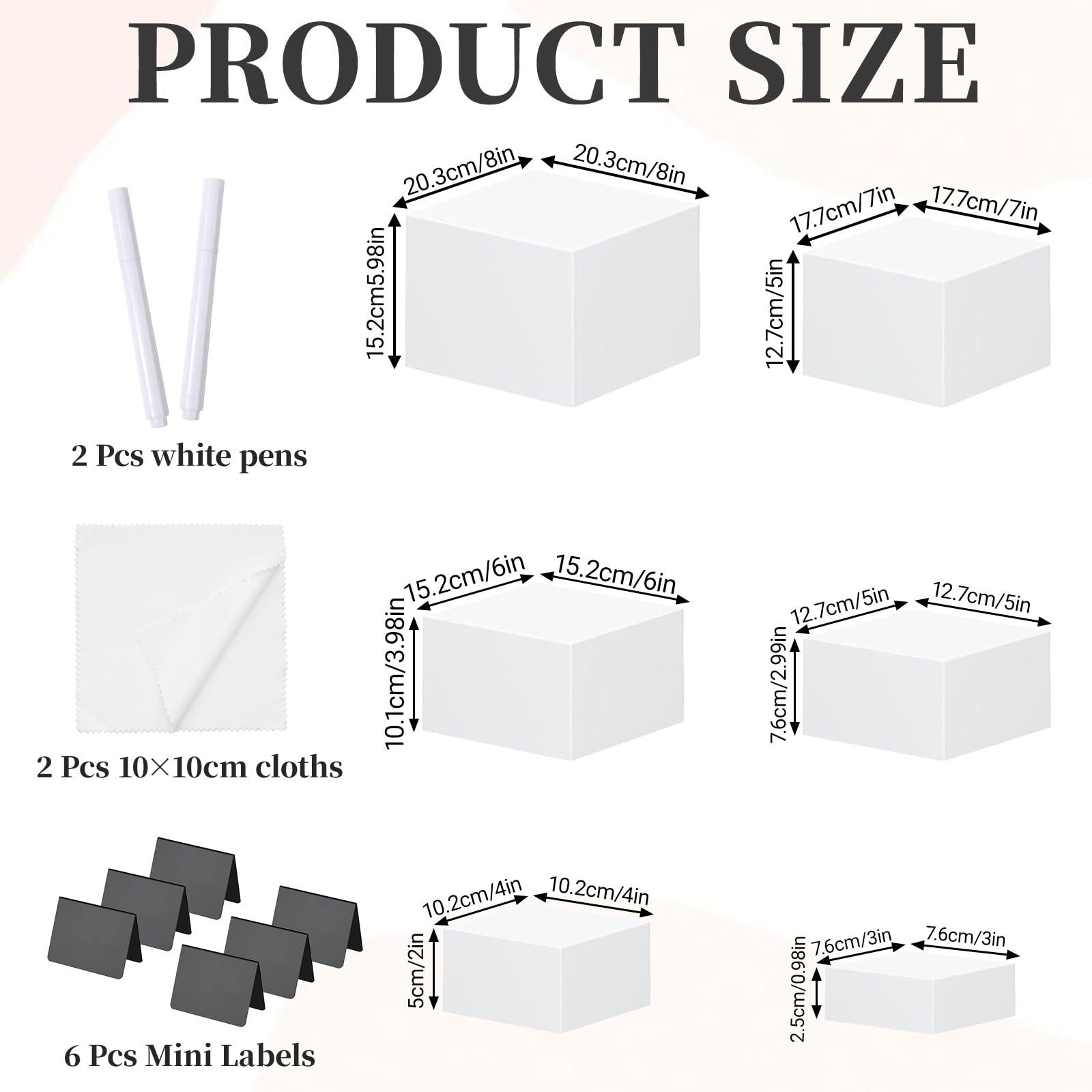 Lot de 6 Presentoir Aperitif Buffet Cube, Boîte de Présentation en Acrylique, 3-8in Presentoir Gateau avec Mini-étiquettes, Supports Buffet Mariage pour Traiteur, Dessert, Bijoux