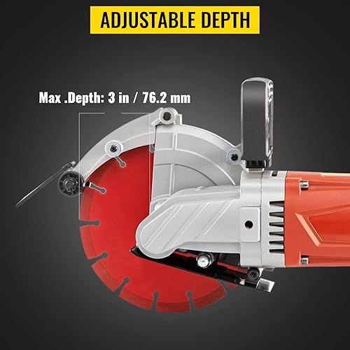 Miniatura 8 de VEVOR Sierra de hormigón eléctrica hoja de 7 pulgadas con profundidad máxima de corte de 3 pulgadas sierra húmeda y seca con hoja y herramientas