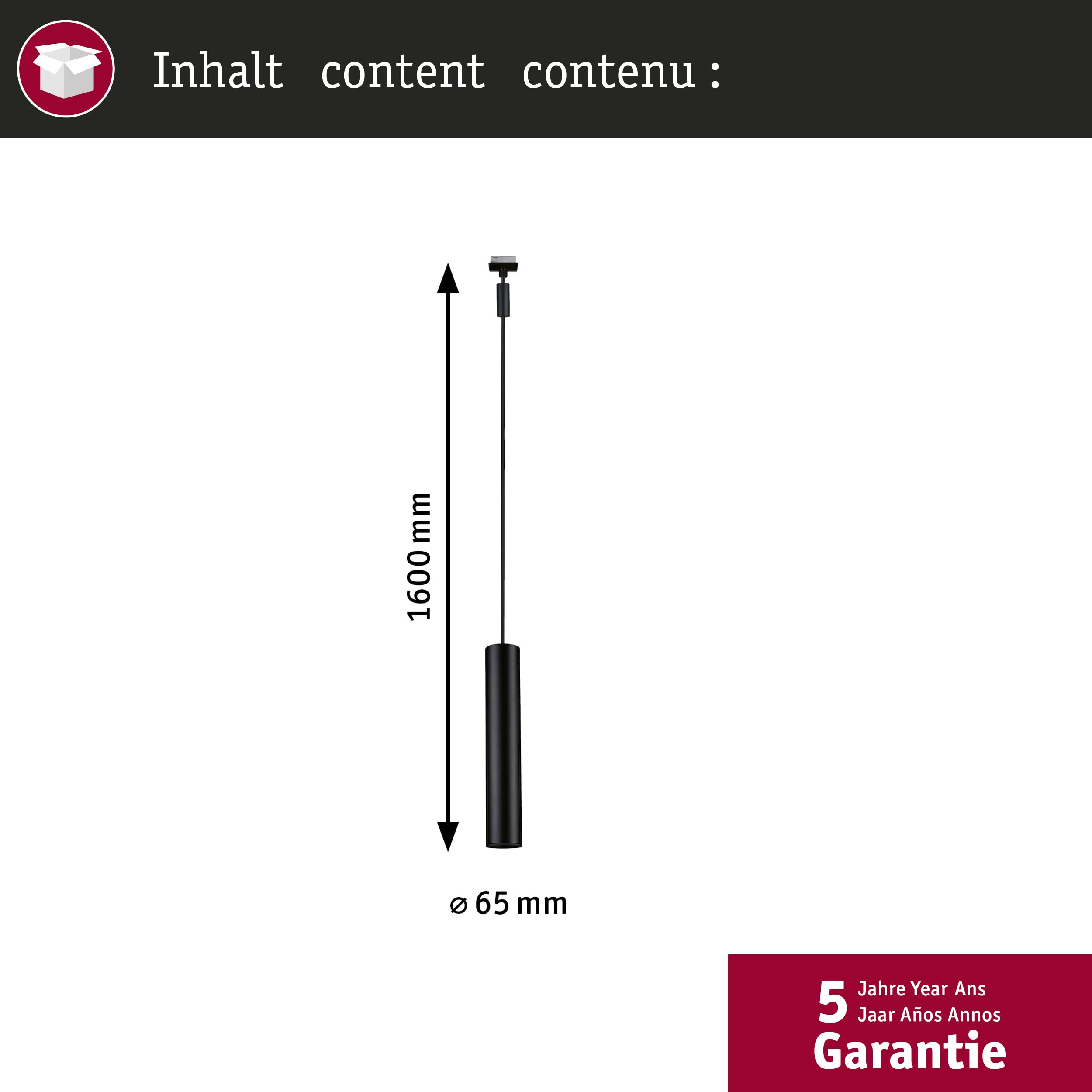 Paulmann 96818 URail Suspension Catalejo GU10 max. 10 W dimmables 230 V noir mat Système de rails - Libre choix de l'ampoule