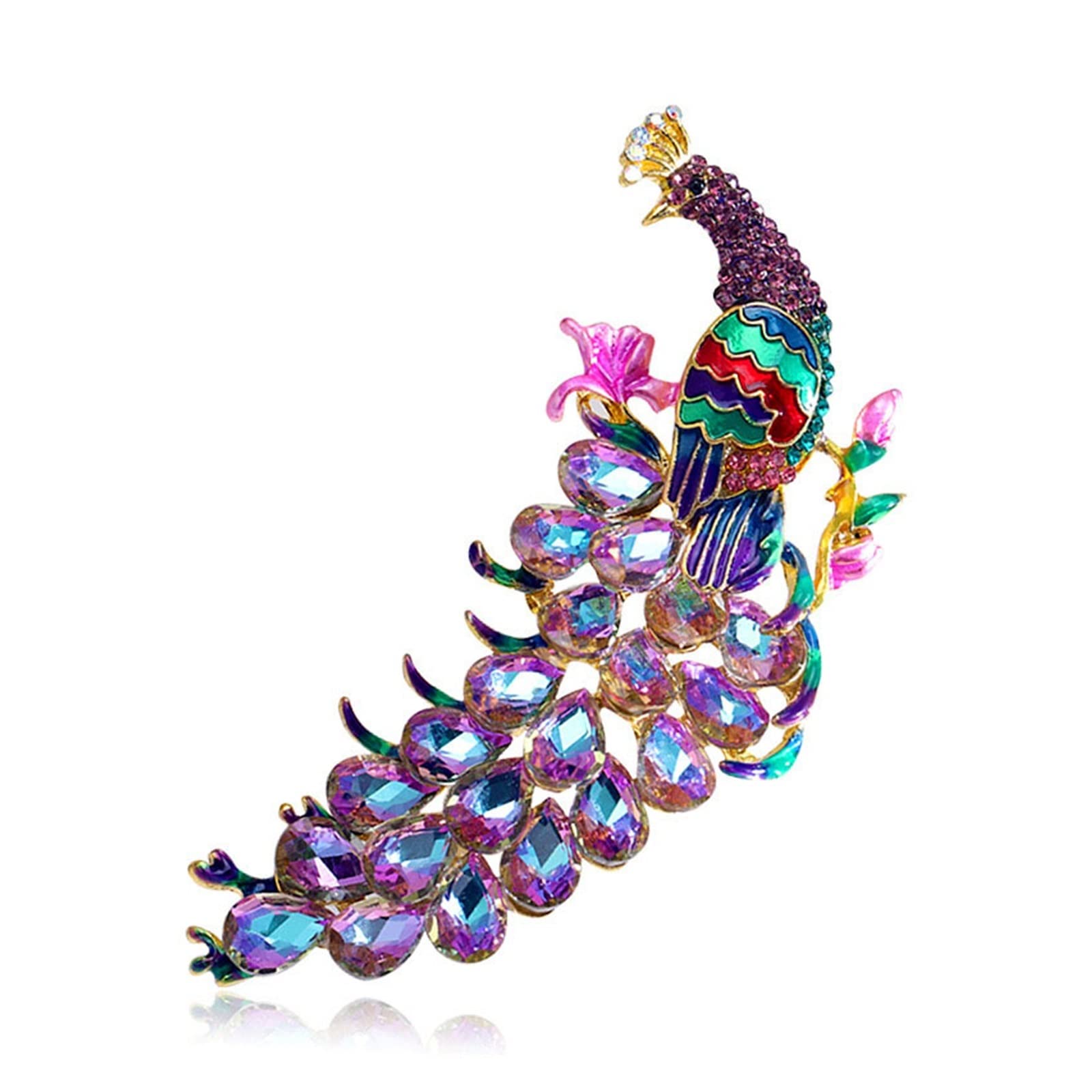 CAREG Strass Pfau Broschen Fit for Frauen Langen Schwanz Vogel Pin Bunte Mode Anzug Hochzeit Schmuck Neues Geschenk Durable