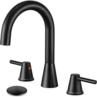 Black Bathroom Faucet, Bathroom Faucets for Sink 3 Hole Modern Widespread 8 Inch Faucet for Bathroom Sink with Pop Up Drain 2 Handle 3-Hole Bathroom Sink Faucet Matte Black
