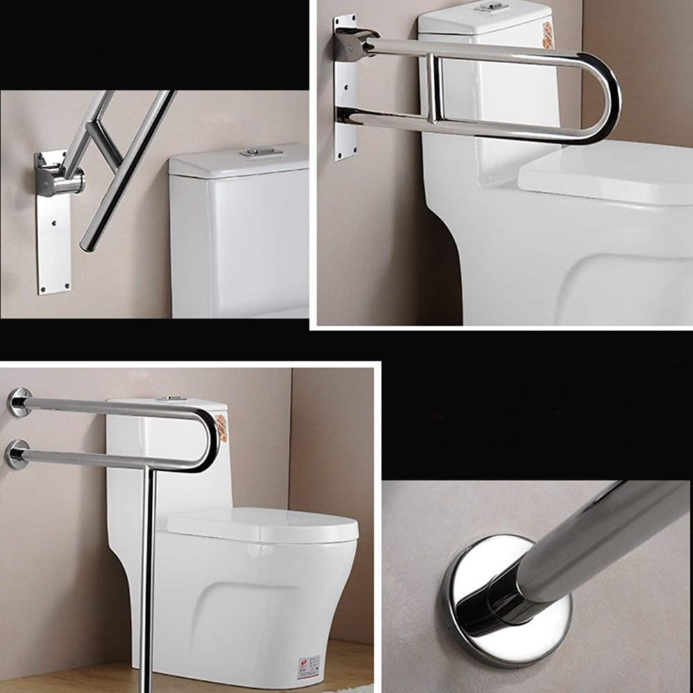 Barra di sicurezza per bagno, a U, da pavimento, pieghevole, in acciaio inox cromato, antiscivolo, montaggio a parete, ideale per anziani e disabili, supporta la sicurezza del WC