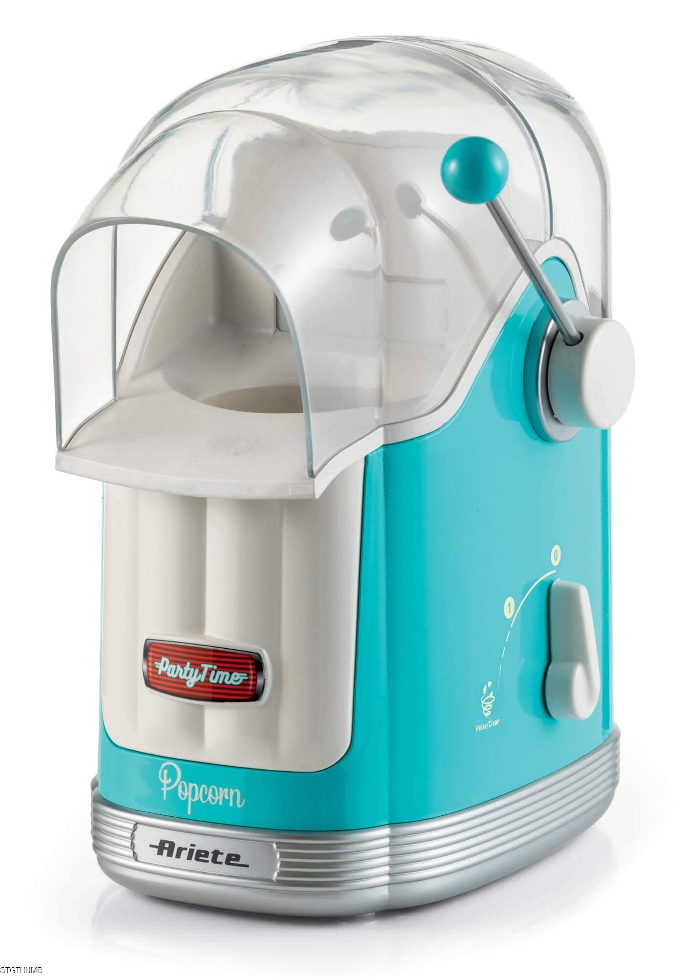 Ariete 2958 Pop Corn Maker Party Time, Macchina per pop corn con leva, 1100 Watt, Capacità 600 g, Cottura ad aria calda senza grassi, Celeste