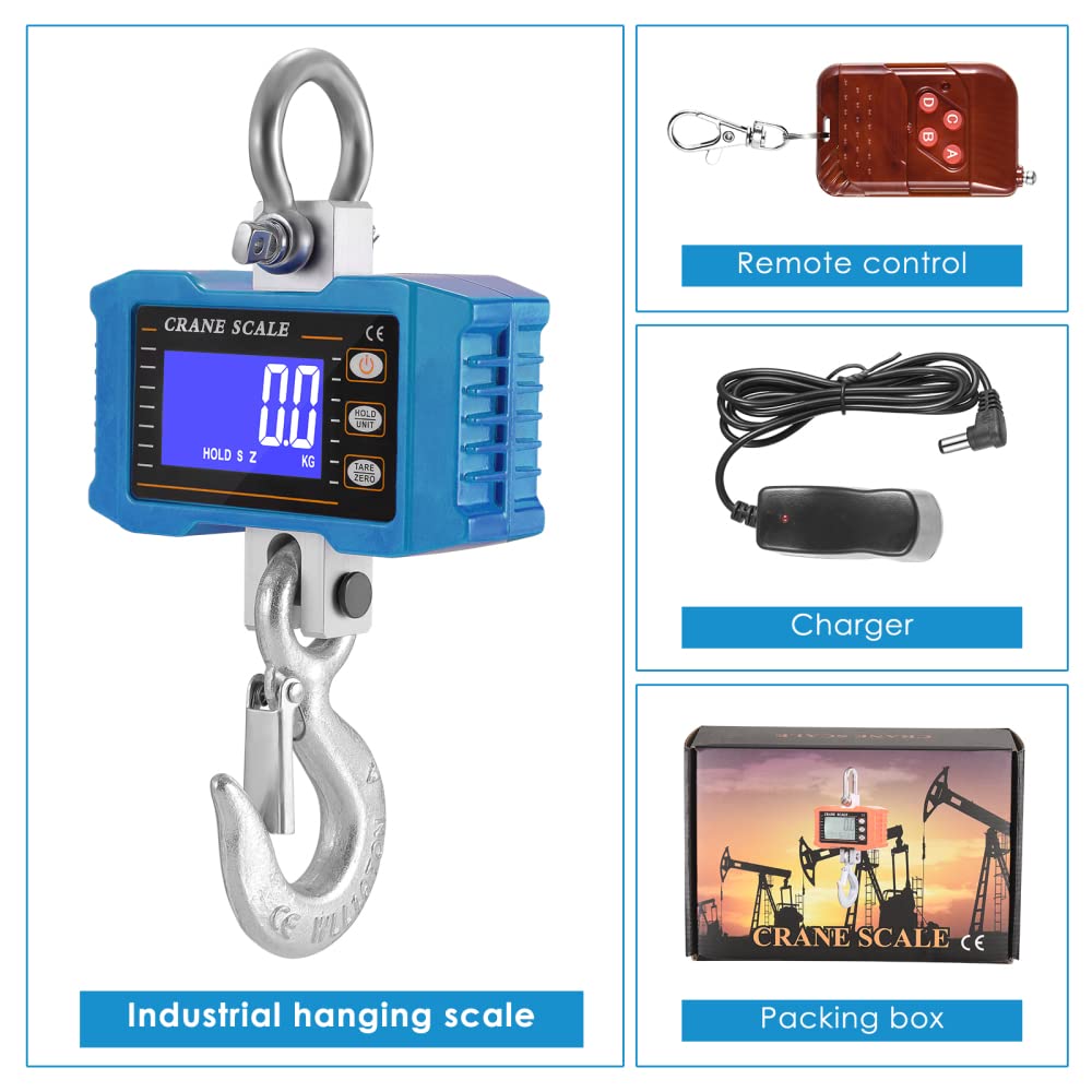 Báscula Colgante Digital 1T Recargable Con Mando a Distancia - Escala Electrónica de Alta Precisión 1000 kg Para Grúa Industrial