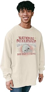 Blue 84 Men's NCAA Officially Licensed Ohio State Buckeyes National Champs 2024 Crewneck Sweatshirt Dyed Ivory Vintage