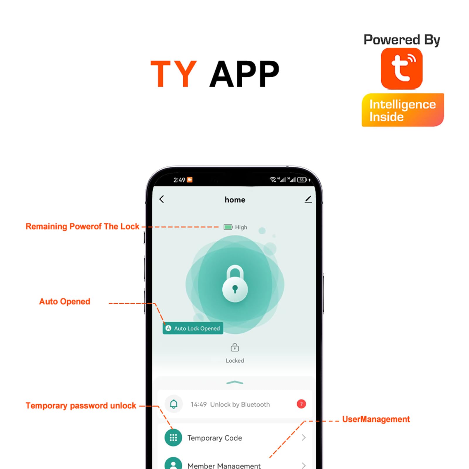 Serratura per porta con impronta digitale con accesso remoto tramite APP WiFi, ingresso senza chiave per porta in vetro senza telaio Chiusura con gancio in lega di alluminio