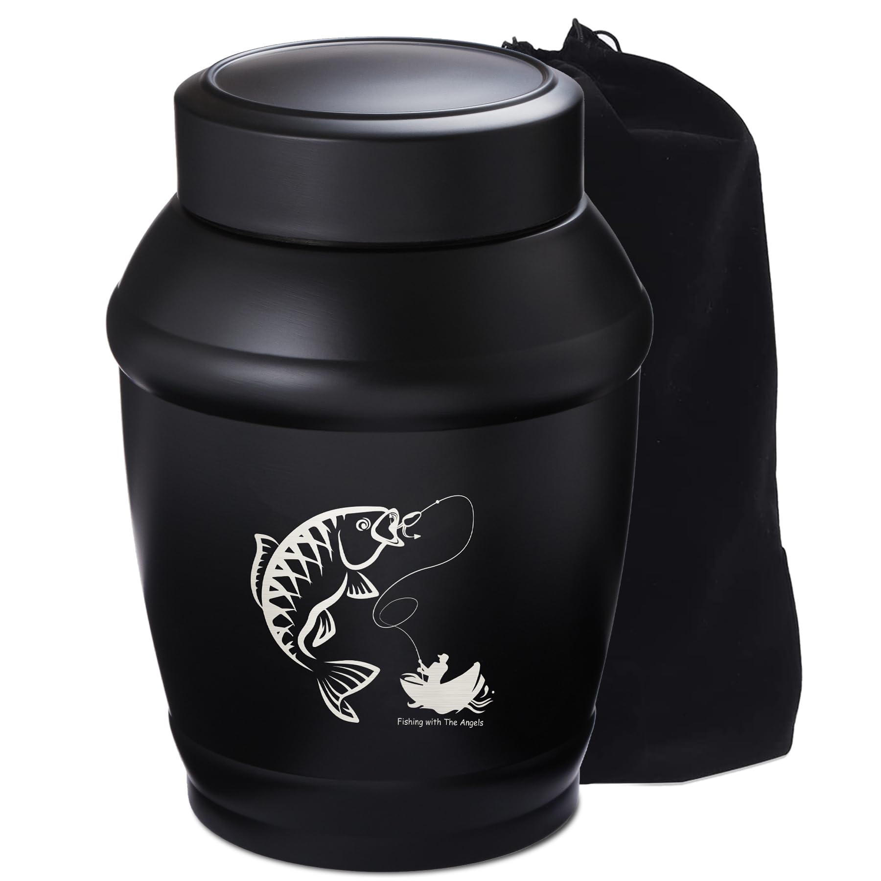 LINES ARTE Medium Go Fishing Urn, 5.7 Inch Black Medium Urns for Human Ashes Adult Male/Dad/Men/Father