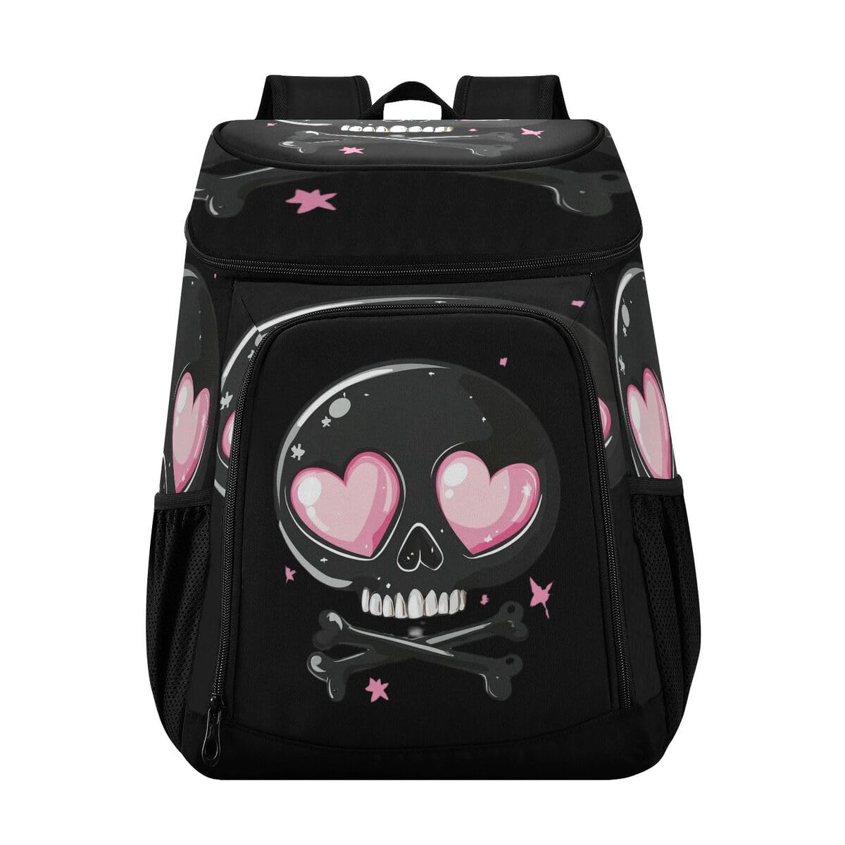Skull Heart Black Cooler Backpack Leakproof Insulated Lunch Cooler Bag 30 Cans Camping Backpacks for Picnic Beach Road Trip