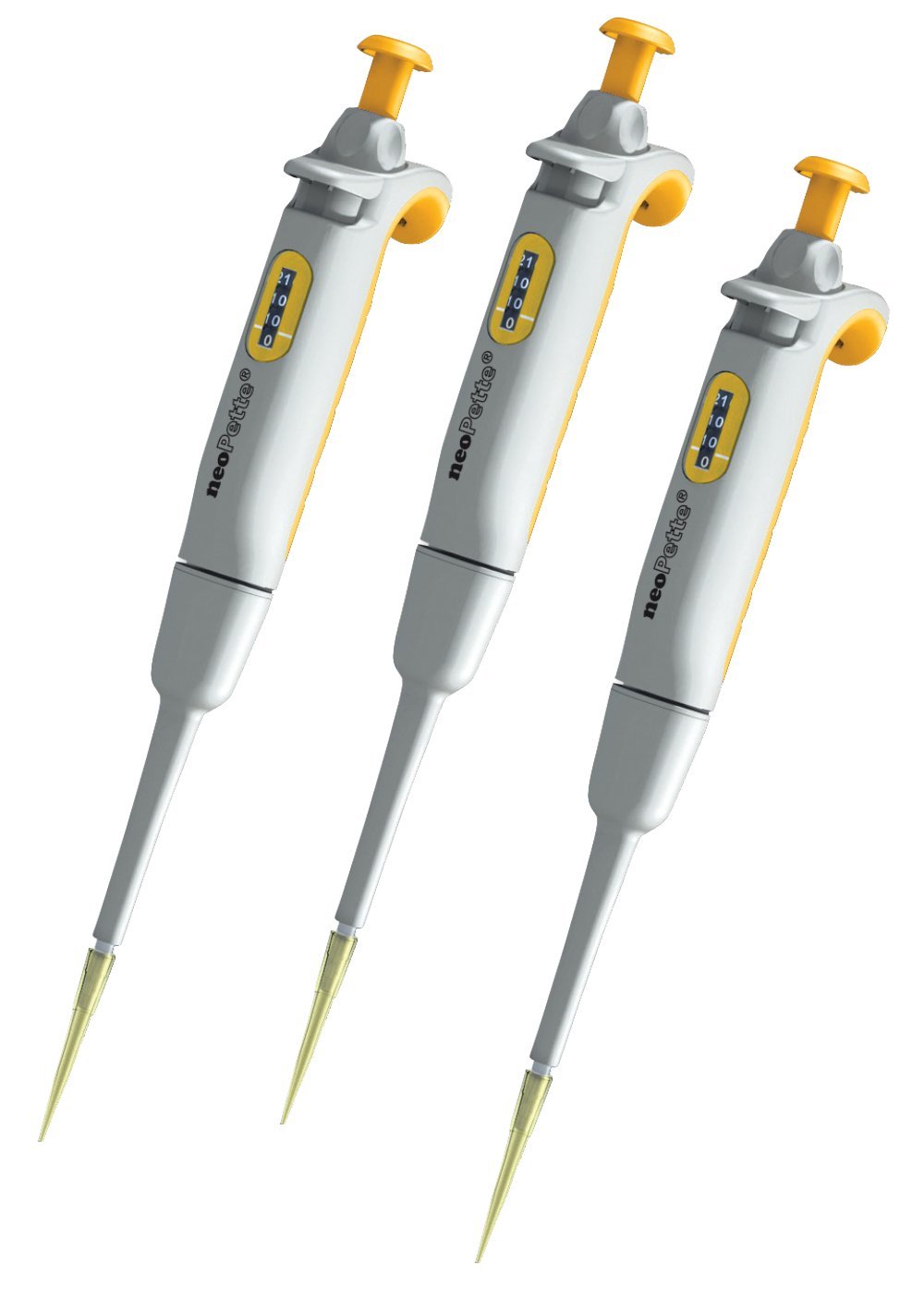 neoLabLine neoPette Mikroliterpipette, 1µL-10mL Kapazität, Hellgrau/Gelb