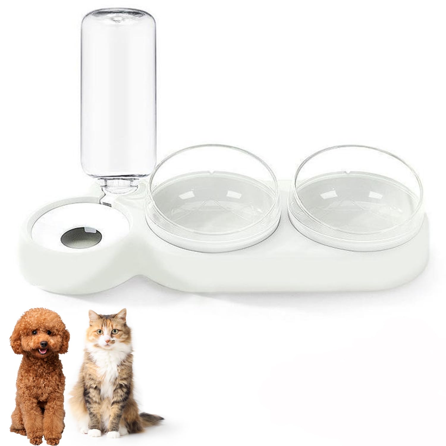 3-In-1 Cat Food & Water Bowl Set - Raised Cat Bowls With Stand, Double Cat Bowls with Dispenser for Pet, Food & Water Feeder for Small Medium Dogs & Cats (White)