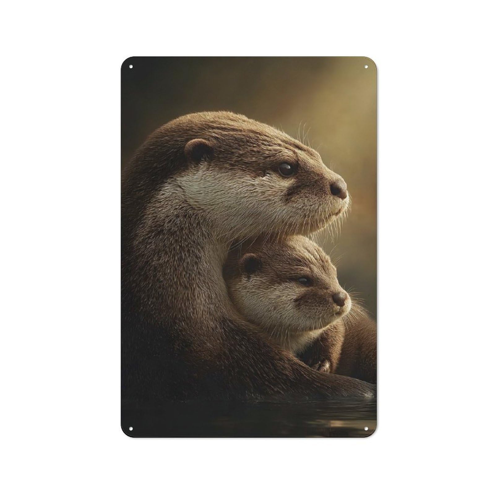 Junmoney Style-19 Tin Wall Plaque 30X20cm With Otter Mother And Pup Portrait For Café Or Home Bar, New-Space Wall Decor For Hospitality Decor Collectors