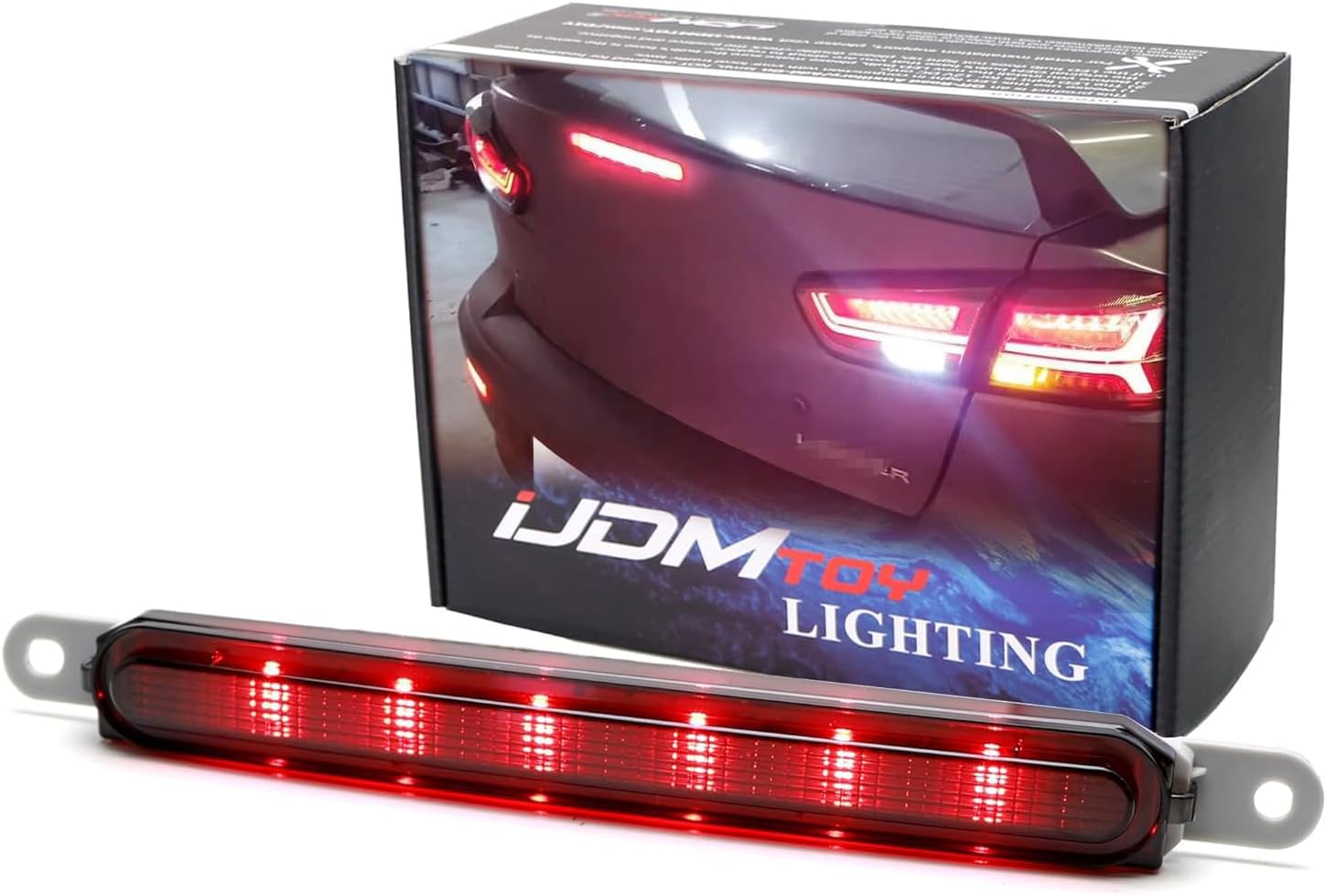 iJDMTOY OEM-Spec Dark Smoked Lens Full LED Trunk Lid Third Brake Light Bar Assembly Compatible With 2008-2016 Mitsubishi Lancer, Evolution X Sedan
