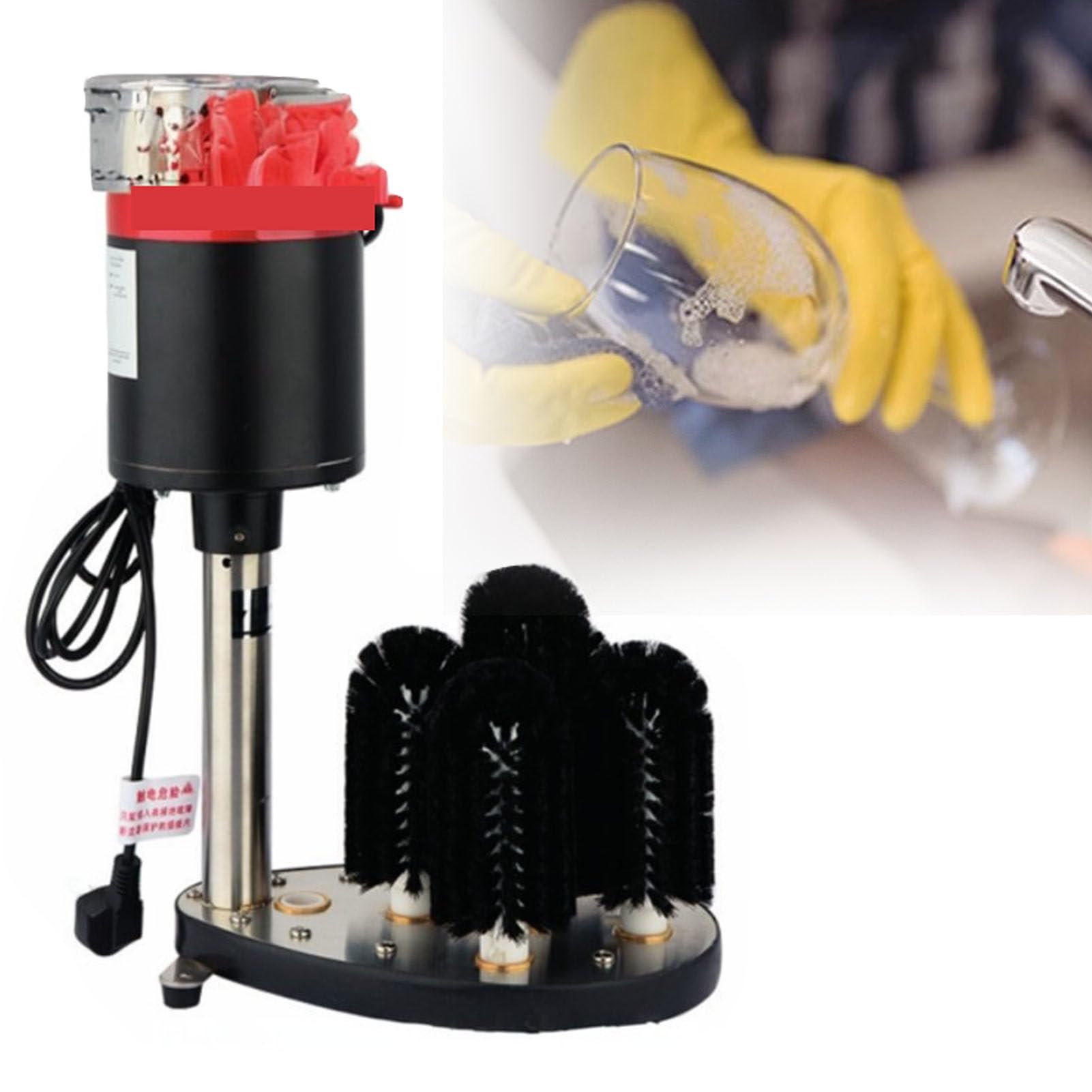 WYBYYDS Automatic Cup Washer Electric Glass Washer 5 Brushes 240 RPM - Commercial Glass Scrubber for Bar and Coffee Shop, Countertop Glass Cleaning Machine