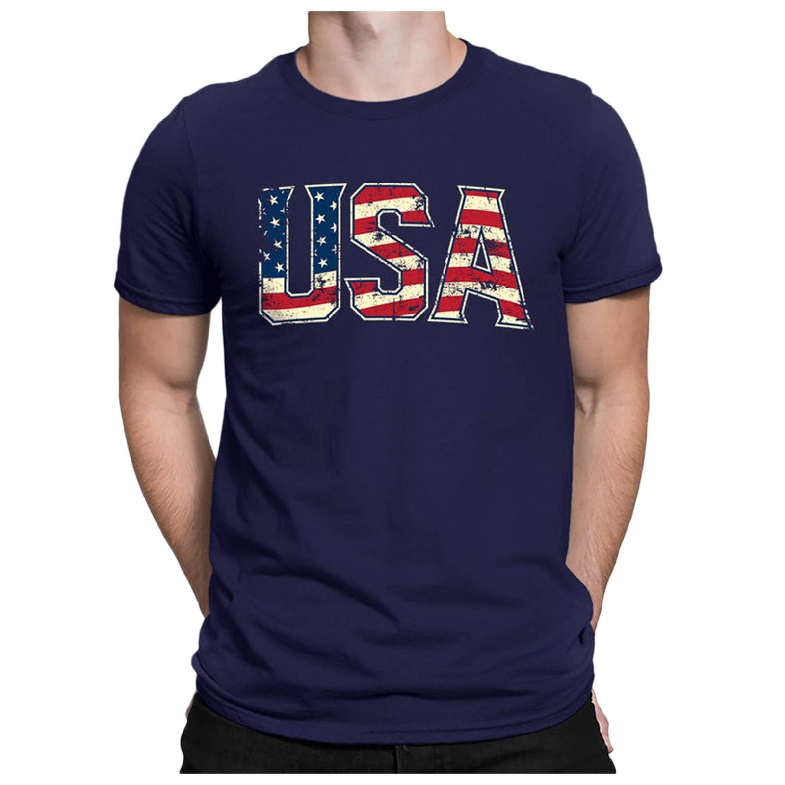 HULKAYMens American Flag Printed Shirt Fashion T Shirt Crewneck Muscle Gym Workout Athletic Shirt Cotton Tee Shirt