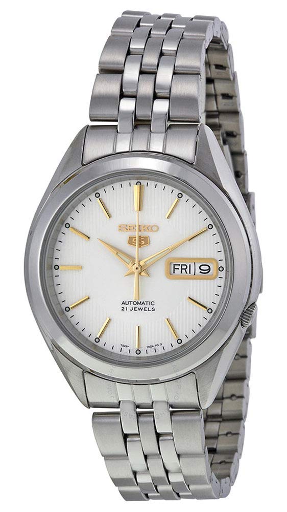 Seiko 5 SNKL17 Men's Stainless Steel White Dial Gold Index