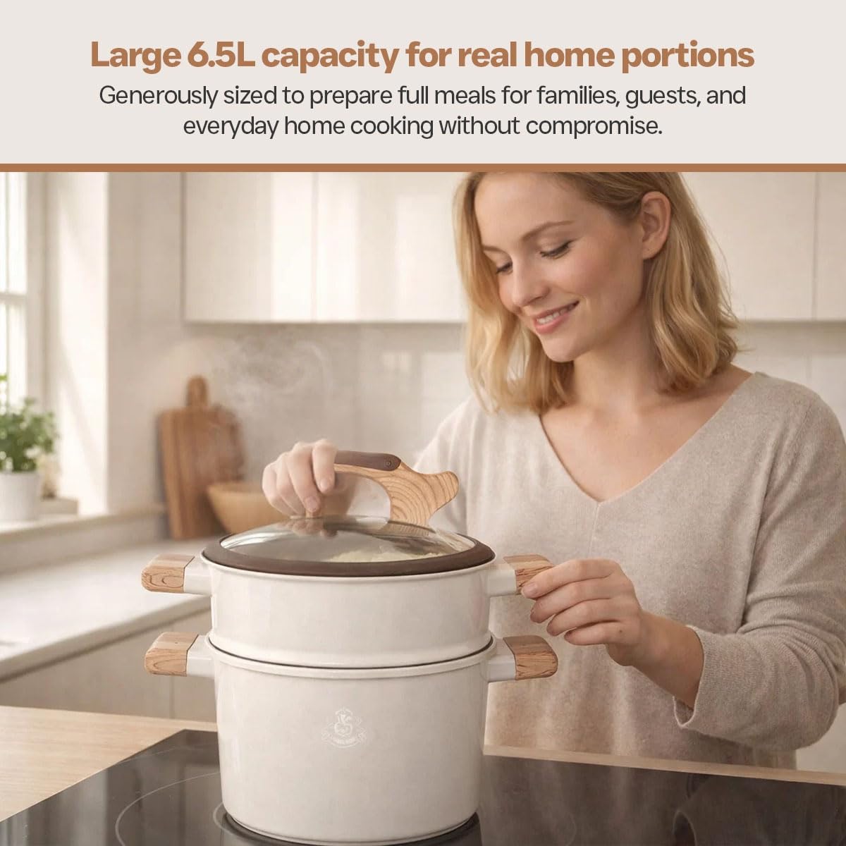 Royal Swiss Rondel 24 cm – garnek Stoompan/Couscous 6,5 l • Indukcja i wszystkie rodzaje kuchenek • Parowar ze stali nierdzewnej ze szklaną pokrywką • zdrowe gotowanie warzyw, ryb i kuskusu