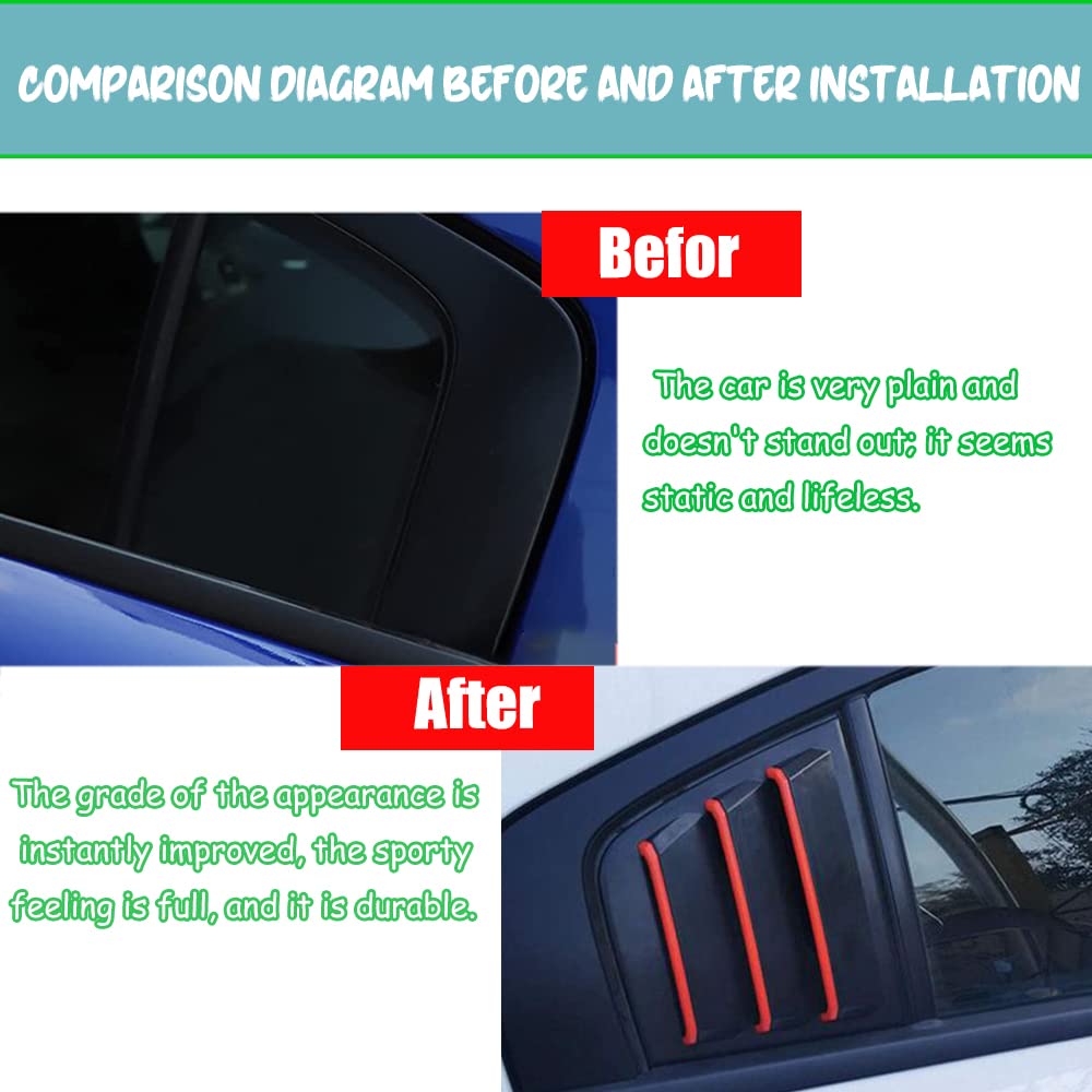 Xinrsheag ABS Material Racing Style Rear Side Window Louvers Air Vent Scoop Shades Cover Blinds Trim Exterior Accessories(black+red edge) 2Pcs/Set for Dodge Charger 2011 2012 2013 2014 2015 2018 2022