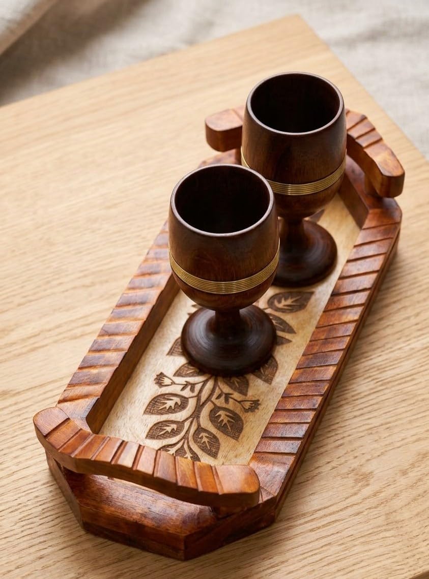 Wooden Serving Tray with Handles for Tea Coffee Snacks Home Decor | Premium quality wooden serving tray made from durable wood with a smooth polished finish for everyday use and long-lasting-image-32