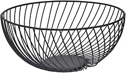 Fruteira Aramada Redonda Preta, Estilo Europeu, 25cm, Inox Base Antiderrapante