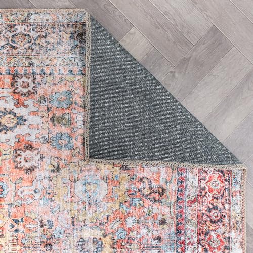 Rugshop Multi Transitional Distressed Runner Rug — Machine Washable & Non‑Slip, 2'6"x10' for Hallway, Entryway and Kitchen