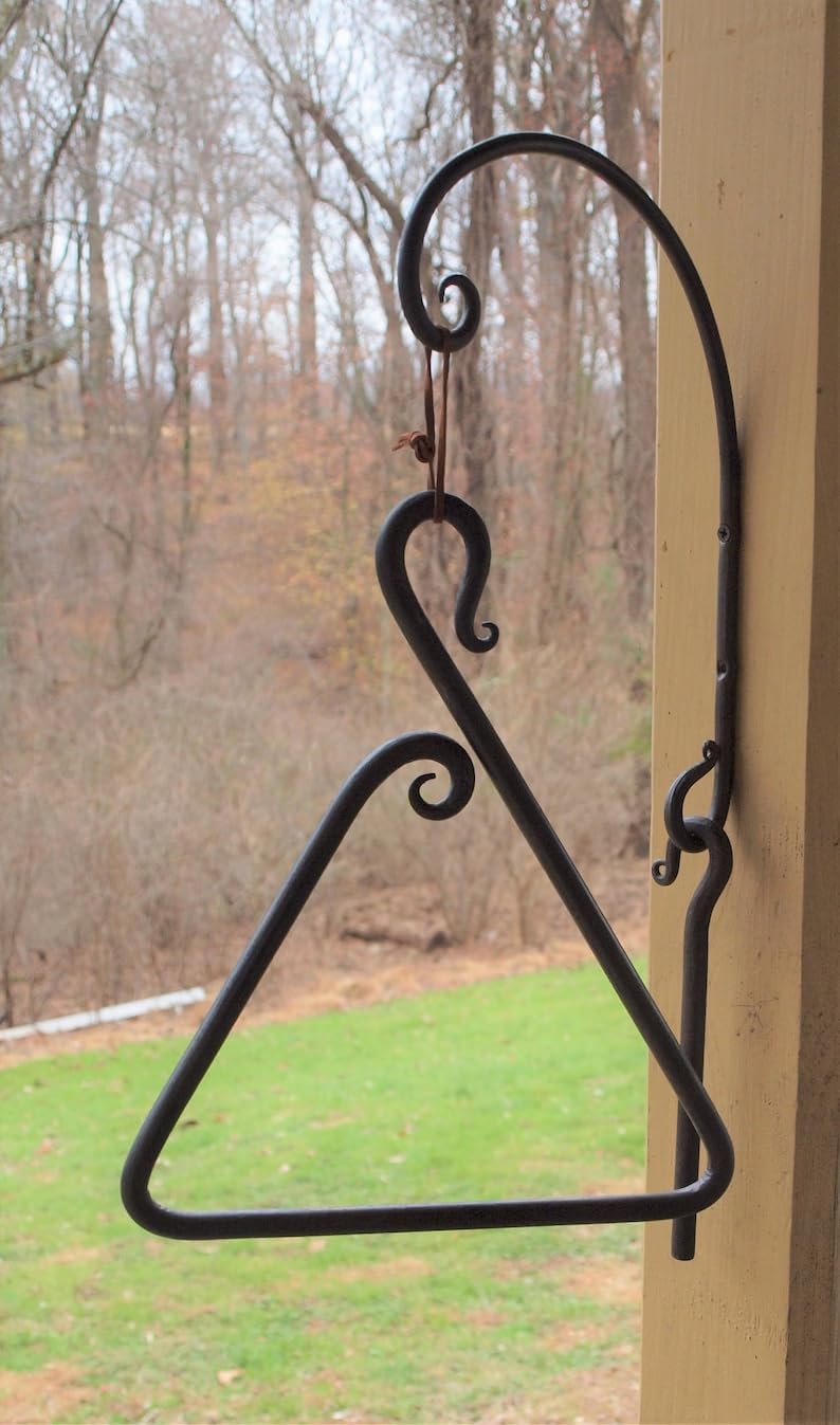 Hand Forged Iron Dinner Bell, Decorative Dinner Gong, Wall Mounted Dinner Chime Outdoor/Indoor Decorative Accent Hanging Bells (Triangle Design)