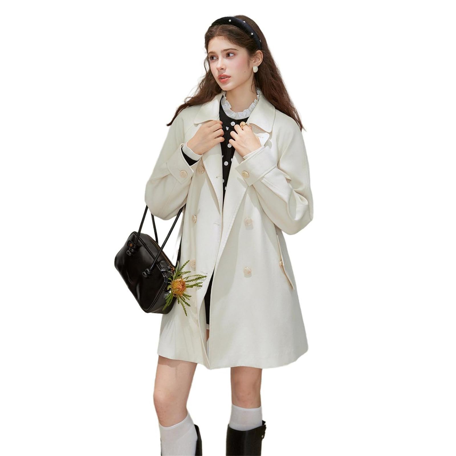 Retro Long Casual Trench Coat with Notched Lapel for Women Spring Autumn Overcoat