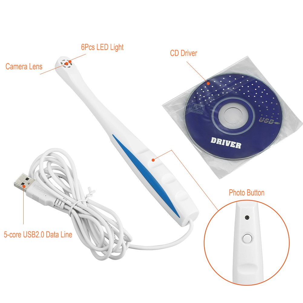 Cámara intraoral oral USB 2.0 6pcs LED Imagen digital clara Pixeles del endoscopio 2560 * 1920 Endoscopio intraoral portátil