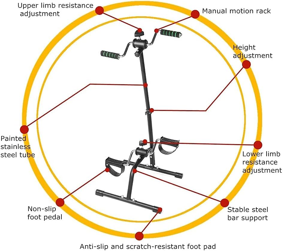 Exercise Bike Adjustable Height for Upper and Lower Body Exercise Foot Pedal Trainer 75kg Max Load Home Gym Fitness Equipment Elderly Indoor Cycling Bike
