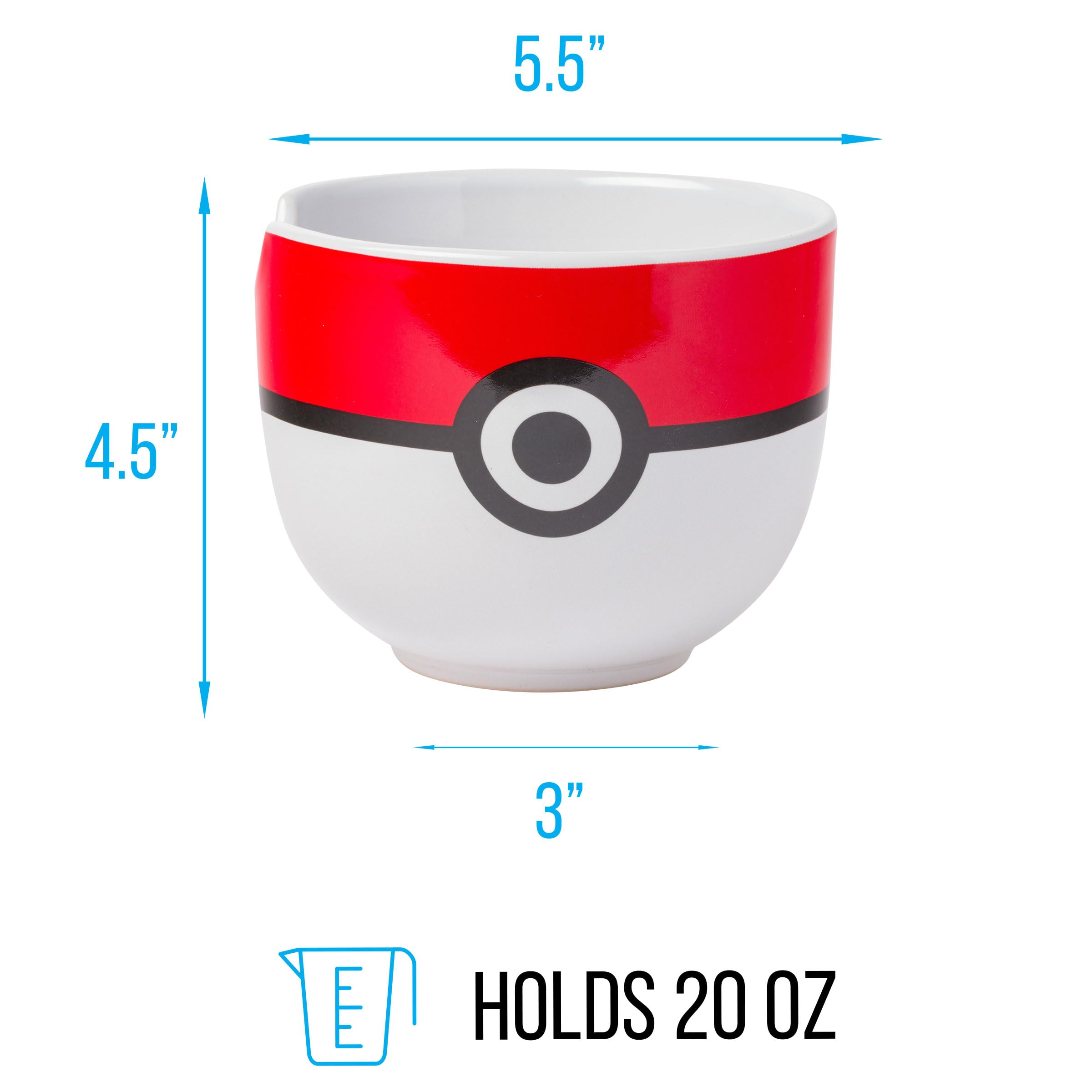 Silver Buffalo Pokemon Pokeball Ramen-Nudelschale aus Keramik mit Essstäbchen, mikrowellengeeignet, 590 ml