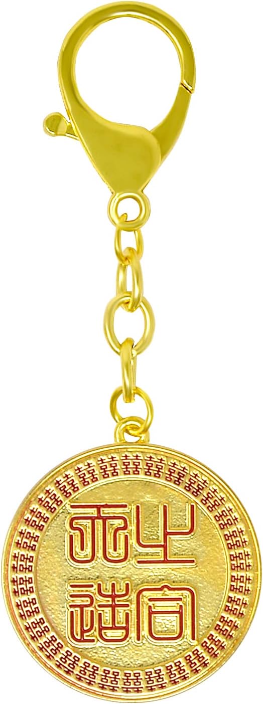 2026年 干支 午 うま 赤い 馬 お守り 金色 キーホルダー 風水 恋愛・結婚・愛情運 囍 双喜 天作之合 - 画像 (2)