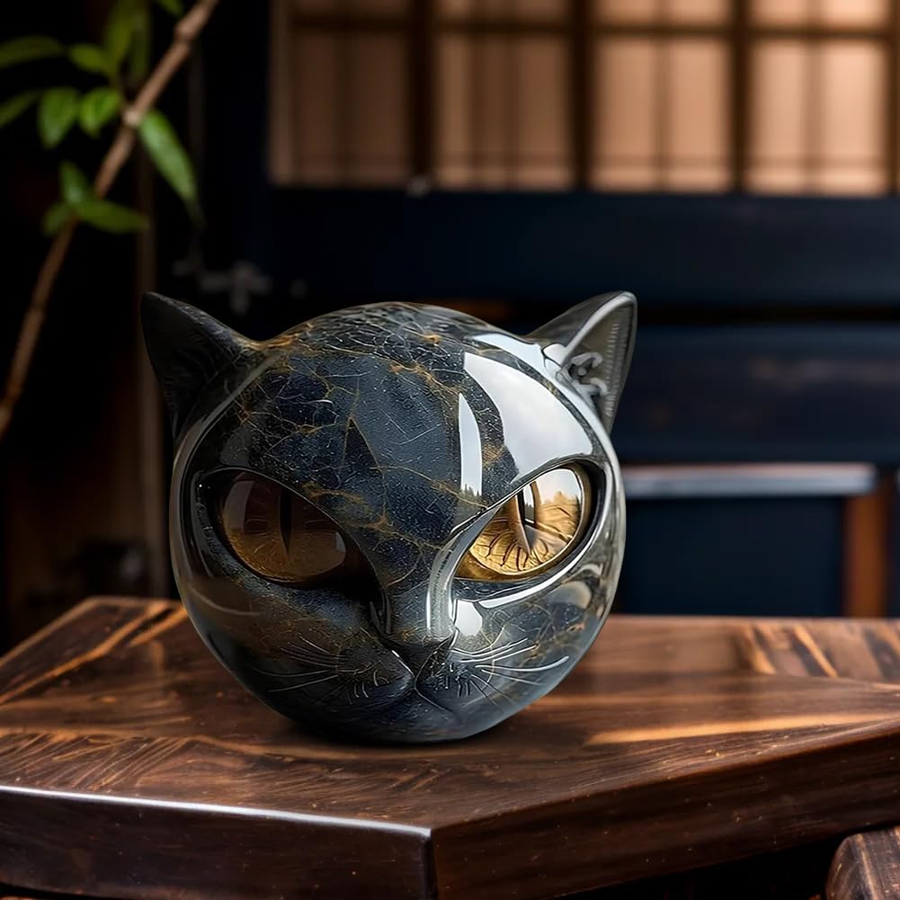 Scultura di Gatto Nero Halloween in Resina Statua di Gatto Elegante Decorazione Casa Regalo per Amanti dei Gatti