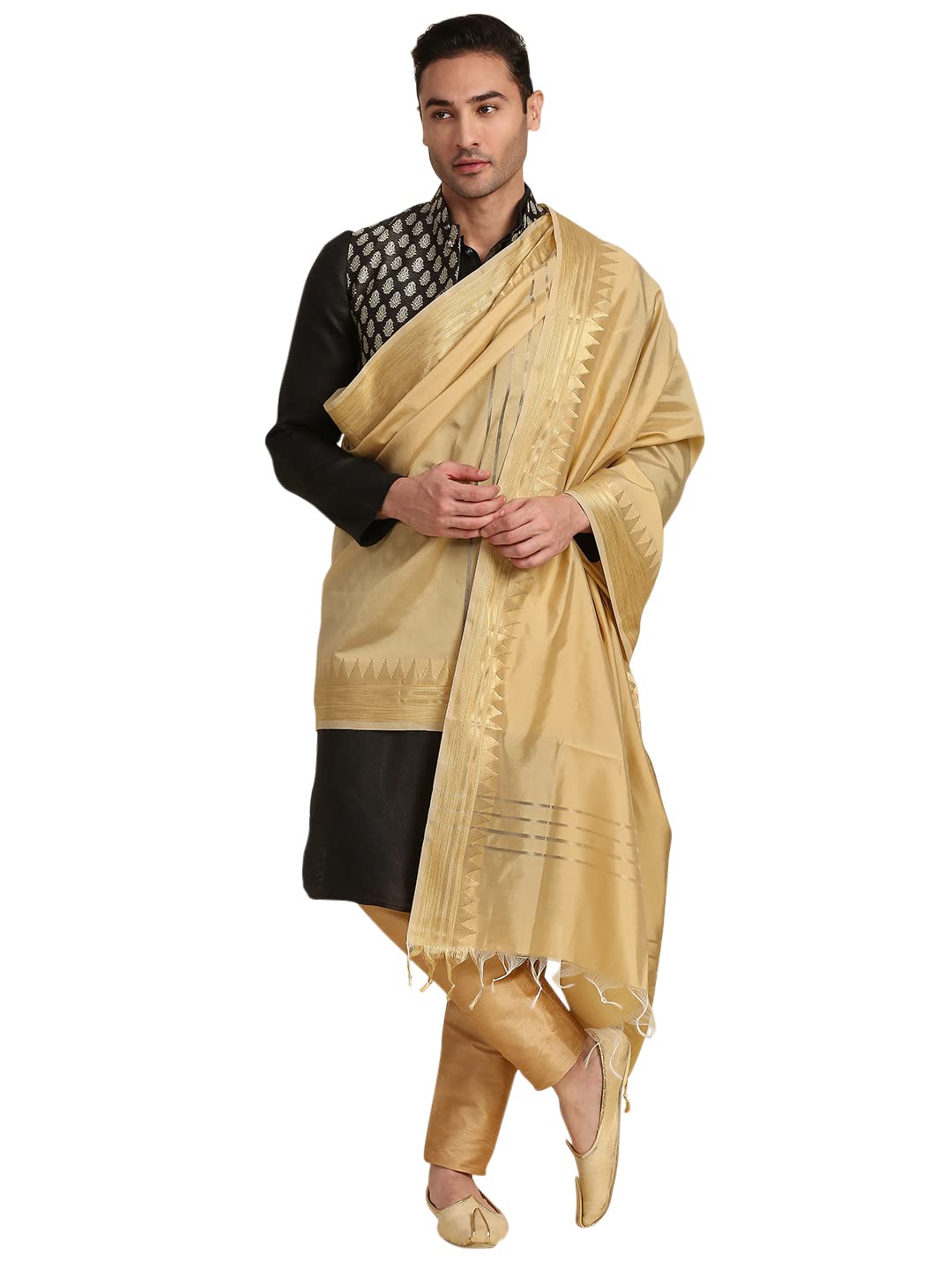dupatta bazaar Men's Gold Silk Dupatta for Kurta/Sherwani/Achkan-picture-42