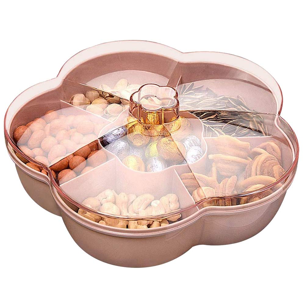 Dovhmoh Snack Storage Box, Flower Shape Snack Tray with Lid, Food Storage Box,Fruit Box Container,Pink