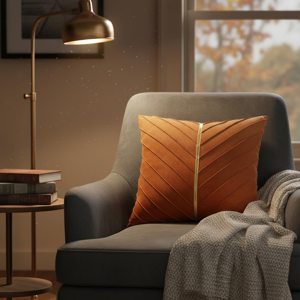 Tosleo Lot de 2 Housses de Coussin décoratives Modernes en Velours pour canapé, Salon, Chambre à Coucher, canapé, lit, avec Cuir doré, 45 x 45 cm, Orange brûlé