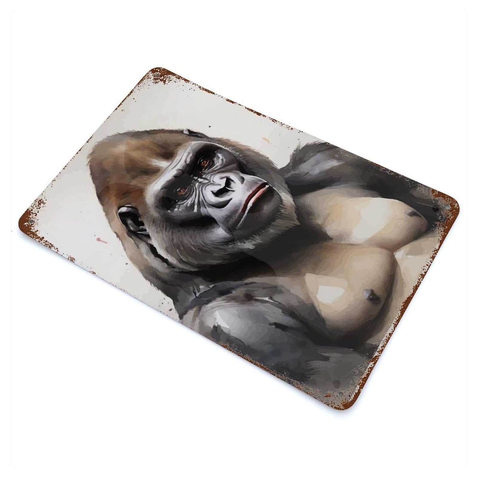 Garage Style Gorilla Watercolor Rusty Metal Tin Sign 11.8"x7.9", Farmhouse Wall Decor for Bar And Workshop