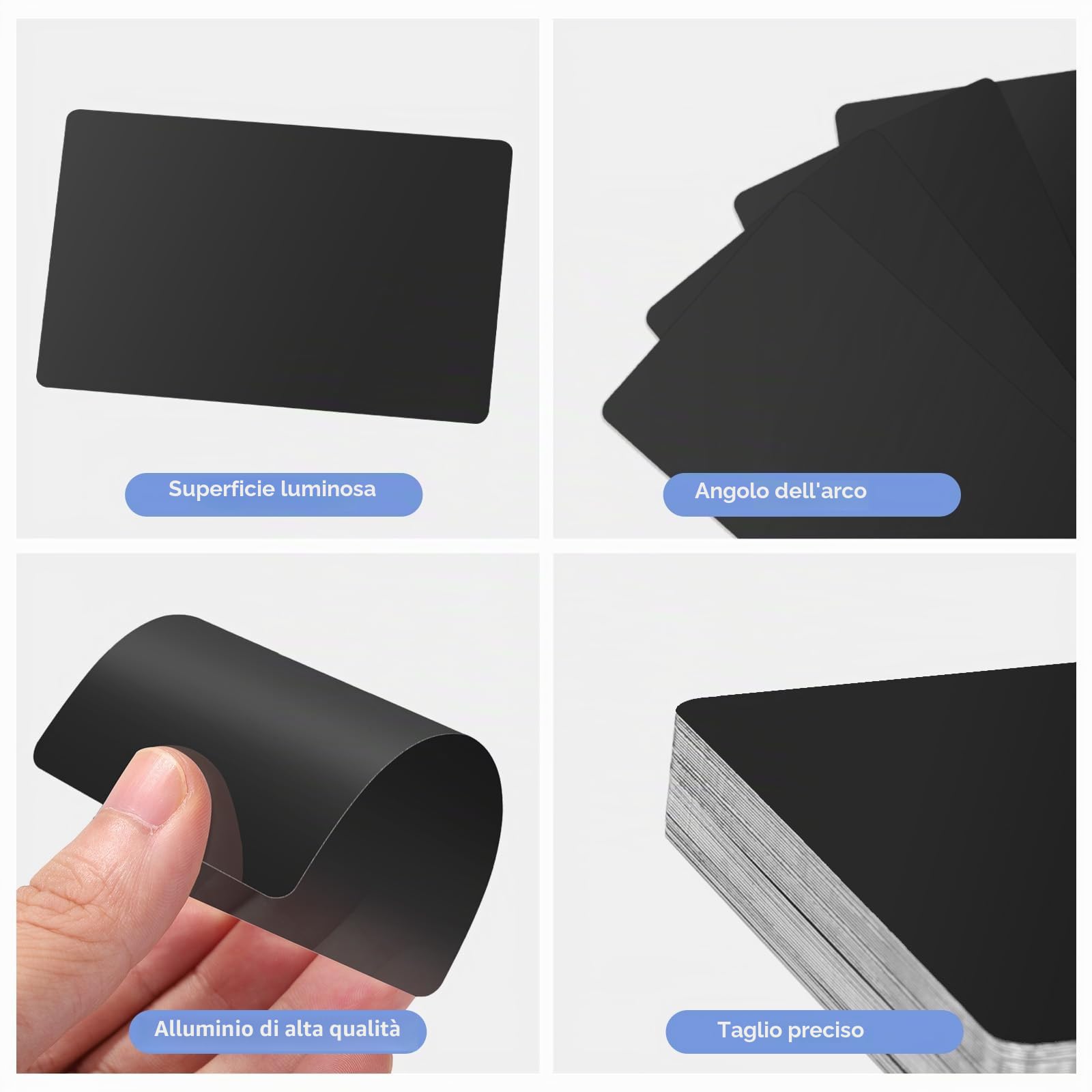 250 biglietti da visita vuoti, in metallo e alluminio, biglietti da visita vuoti, in lega di alluminio, con incisione laser, spessore bianco, nero, 8,6 x 5,4 cm