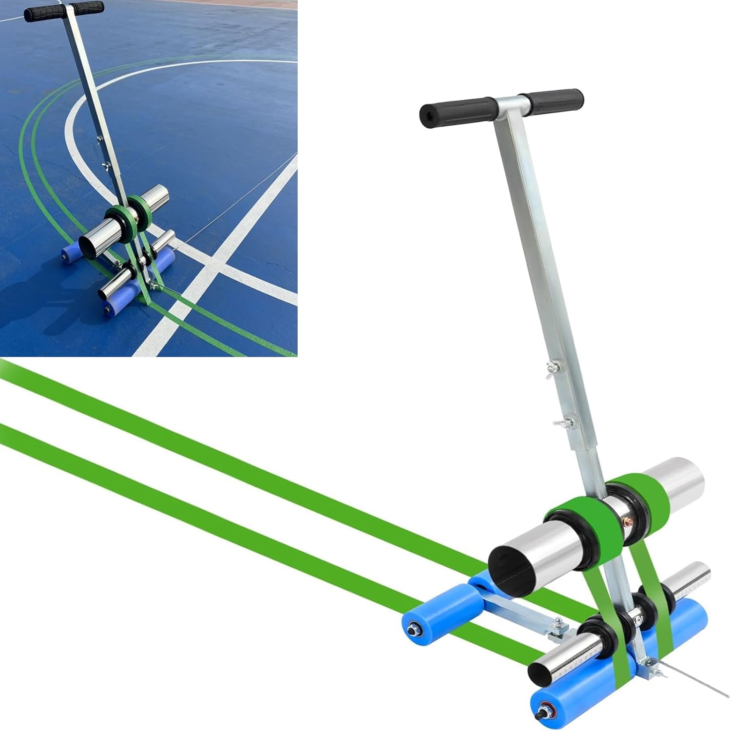 Hand Push Line Striping Machine with Circle Drawing Kit 14cm Width Adjustable Height Tape Applicator for Parking Lot Basketball Court Road Marking