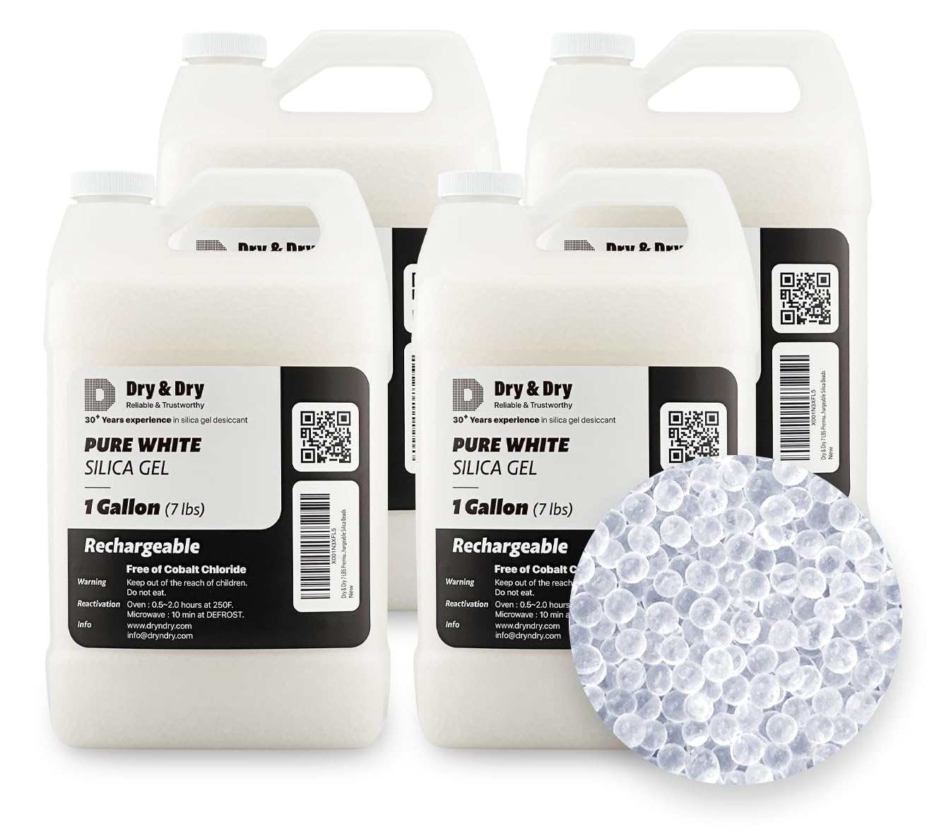 Dry & Dry [28 LBS Premium Pure & Safe White Silica Gel Beads(Industry Standard 3-5 mm) Silica - Rechargeable Silica Beads, Silica Gel, Desiccant Beads