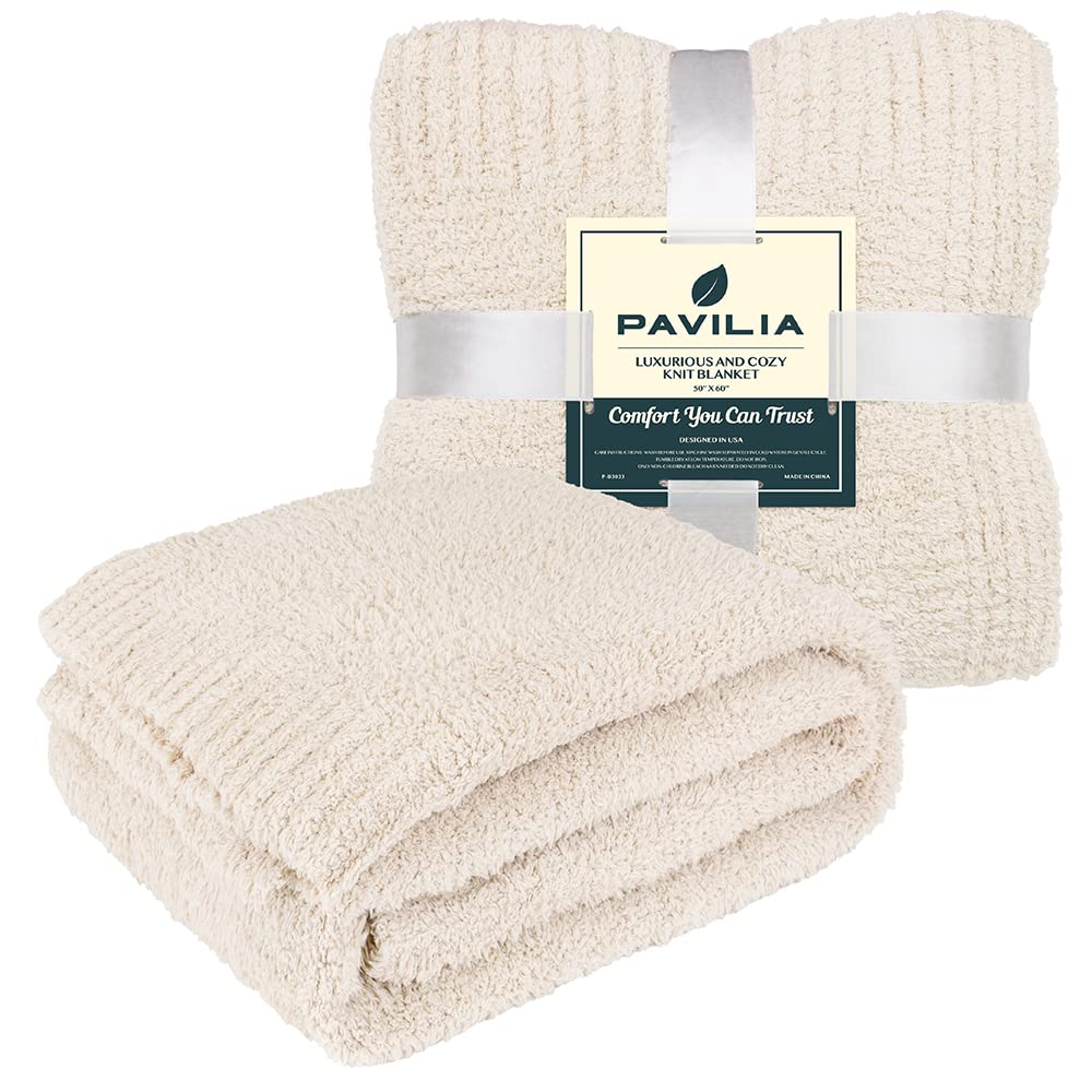 Condition photo showing Good Condition for PAVILIA Plush Throw Blanket, Fluffy Textured Fleece Throw, Super Soft Cozy Microfiber Blanket for Sofa Couch Bed (Cream Beige, 50x60 inches)