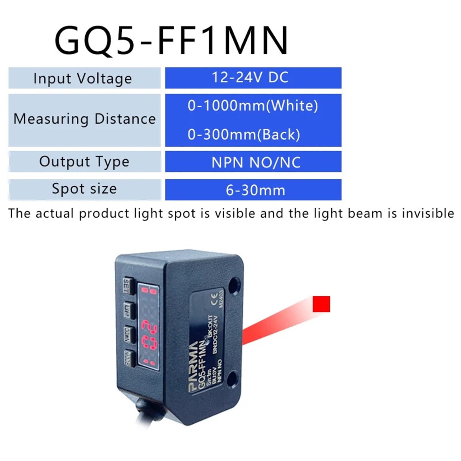 1PCS Sensor Square Infrared Diffuse Reflection 12-24V NPN PNP Distance 1M Digital Display Optical Photoell Switch(GQ5-FF1MN NPN)